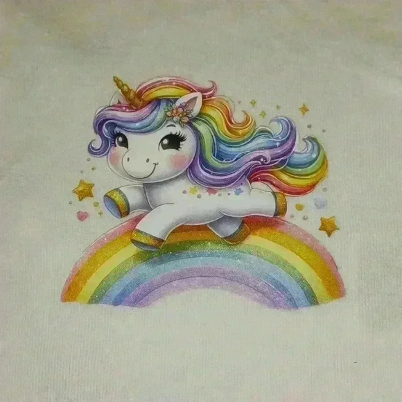 NWOT - Handmade White New Born Bodysuit - Unicorn Running Over A Rainbow - Picture 1 of 5
